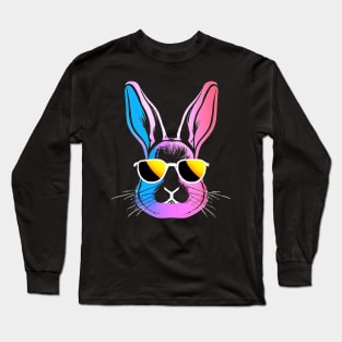 Hiphop Bunny Pink Blue Retro Colorful Stamp Long Sleeve T-Shirt